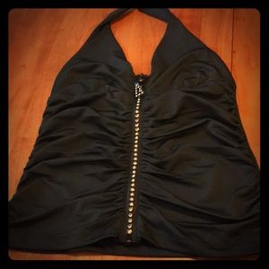 Venus black full-zip halter top
